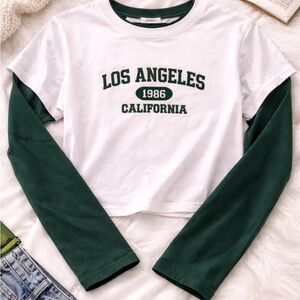 Los Angeles 1986 Graphic Tee Layered Look | White & Green Long Sleeve Style